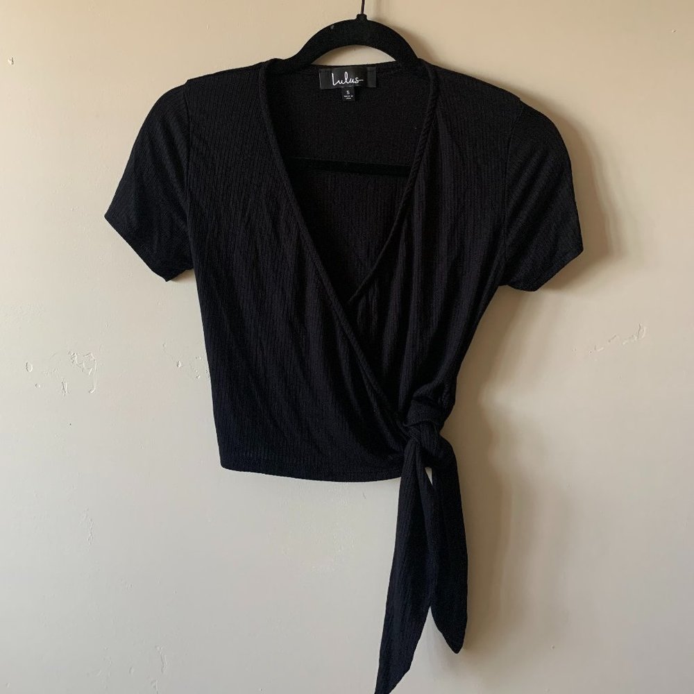 Try Me Out Ribbed Short Sleeve Wrap Top (NEW W/O TAGS)